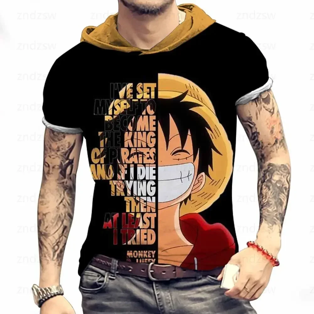 

Men's Hooded T-Shirt Clothing One Piece Essentials High Quality 3XL Oversized Harajuku Style Streetwear 2025 T-shirts Y2k Anime