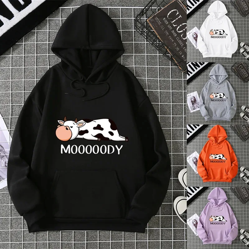 

Женская толстовка с капюшоном и принтом в виде пятнистой коровы, дышащая, свободная и теплая.