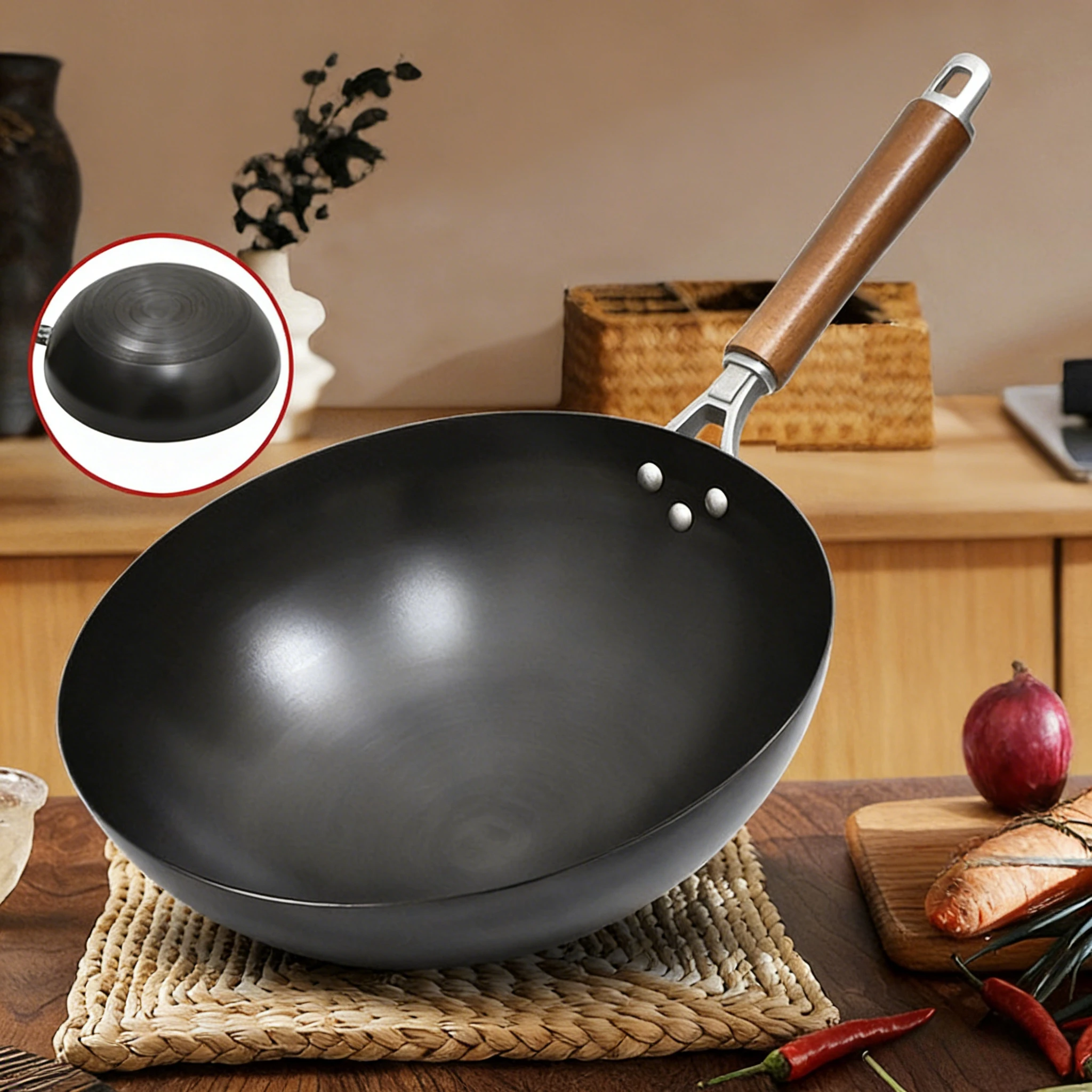 Chinese Wok Cast Iron Pan Noncoated Scratch Resistant Frying Pan for Gas Cooker Cookware Pan Kitchen Tools