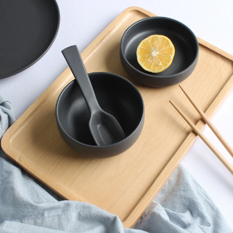 Ceramic Tableware Plate Set Matte Dark Gray Flat Plate Household Steak Plate Nordic Pasta Plate Bowl Plate Platos De Cerámica