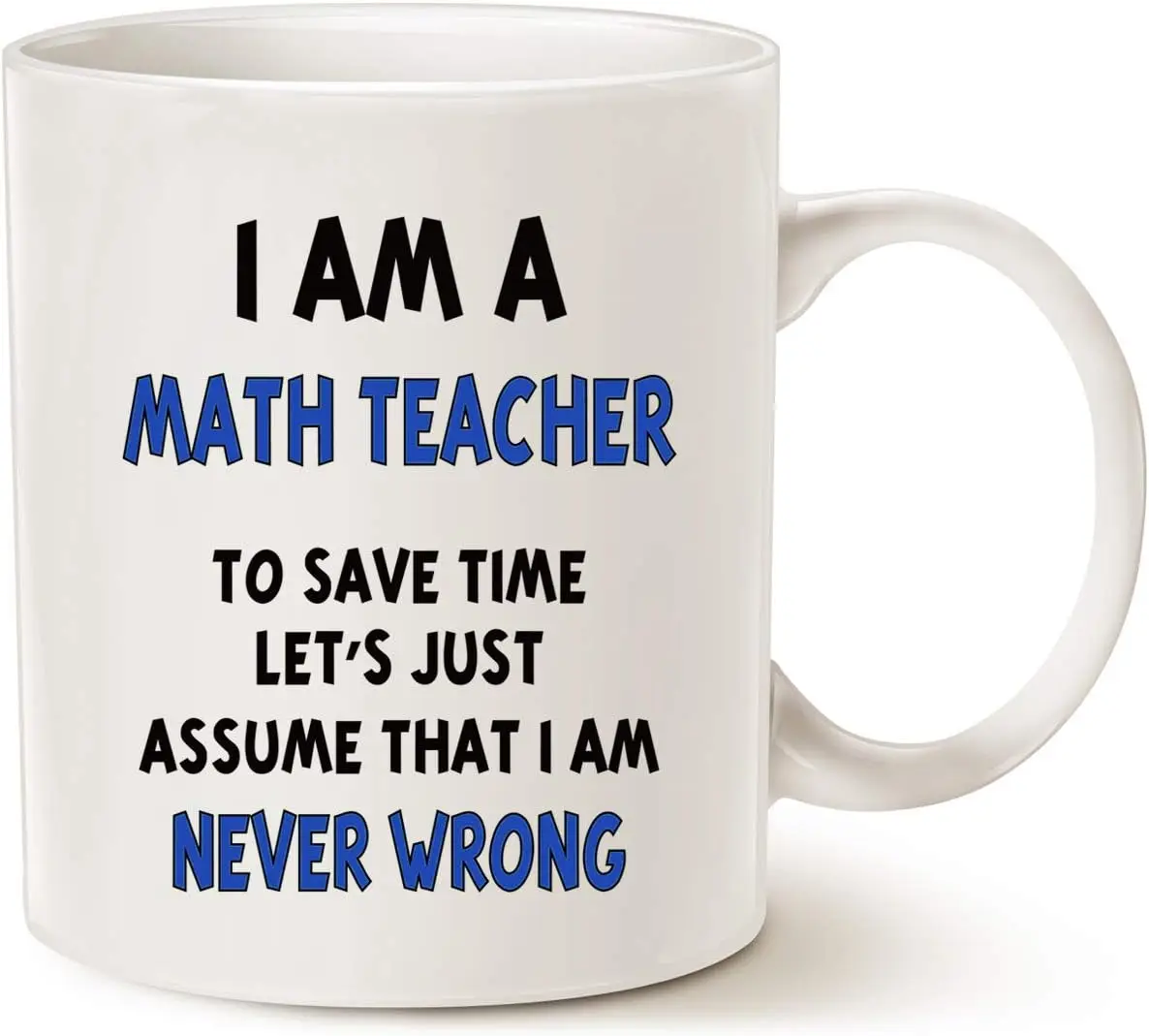 Funny Math Teacher Assume I Am Never Wrong Coffee Mug, Teachers' Day Gifts for Teacher Porcelain Cup, White 11 Oz