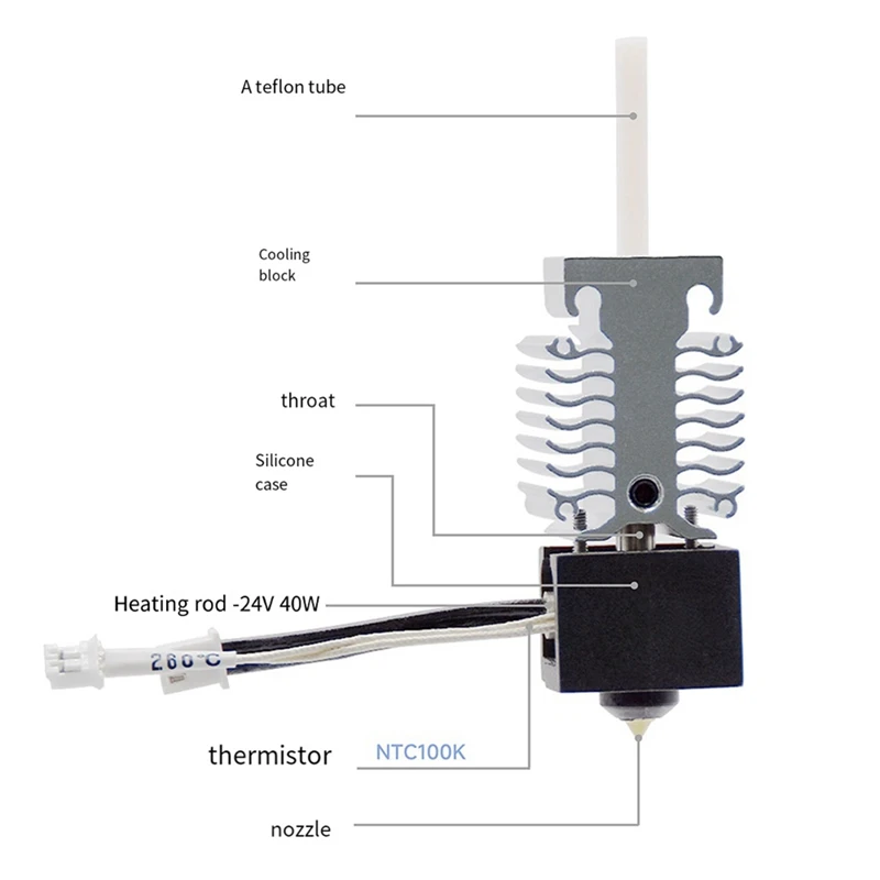 RISE-For Ender-3-V3 SE Hotend Nozzle Kit Nano Throat+Copper Plated Nozzle 0.4Mm 24V 40W Heating Block Extruder Hotend Kit