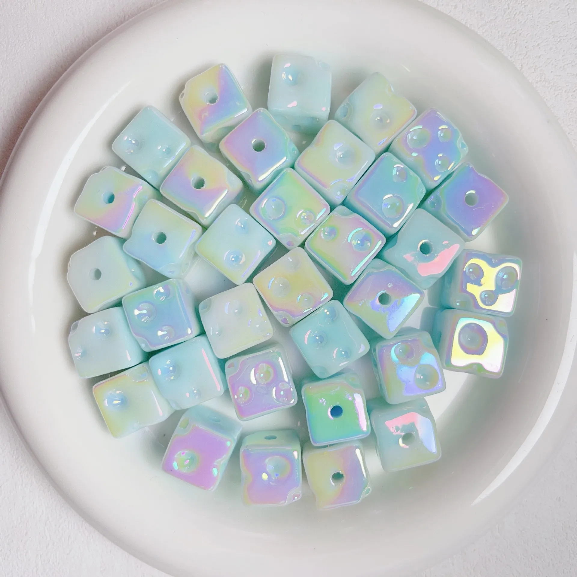 10Pcs Gradient Color Luminous Glow Cube Kawaii Cheese Acrylic Beads For Jewelry Making DIY Decorations Phone Chain Accessories