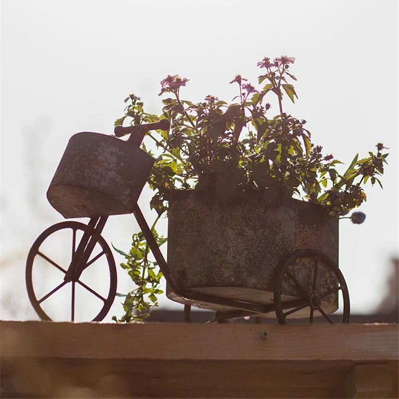 

Iron Bicycle Flower Pot Planting Container Retro Courtyard Succulent Plant Pot Flower Car Home Ornaments Garden Decorations