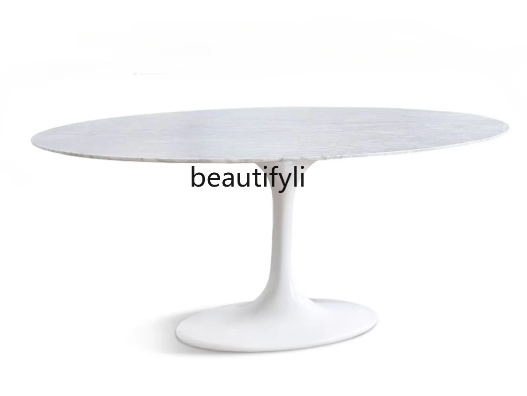 Tulip Ellipse Dining Table Middle Ancient French Vintage Style Light Luxury Villa High-End Marble Dining-Table