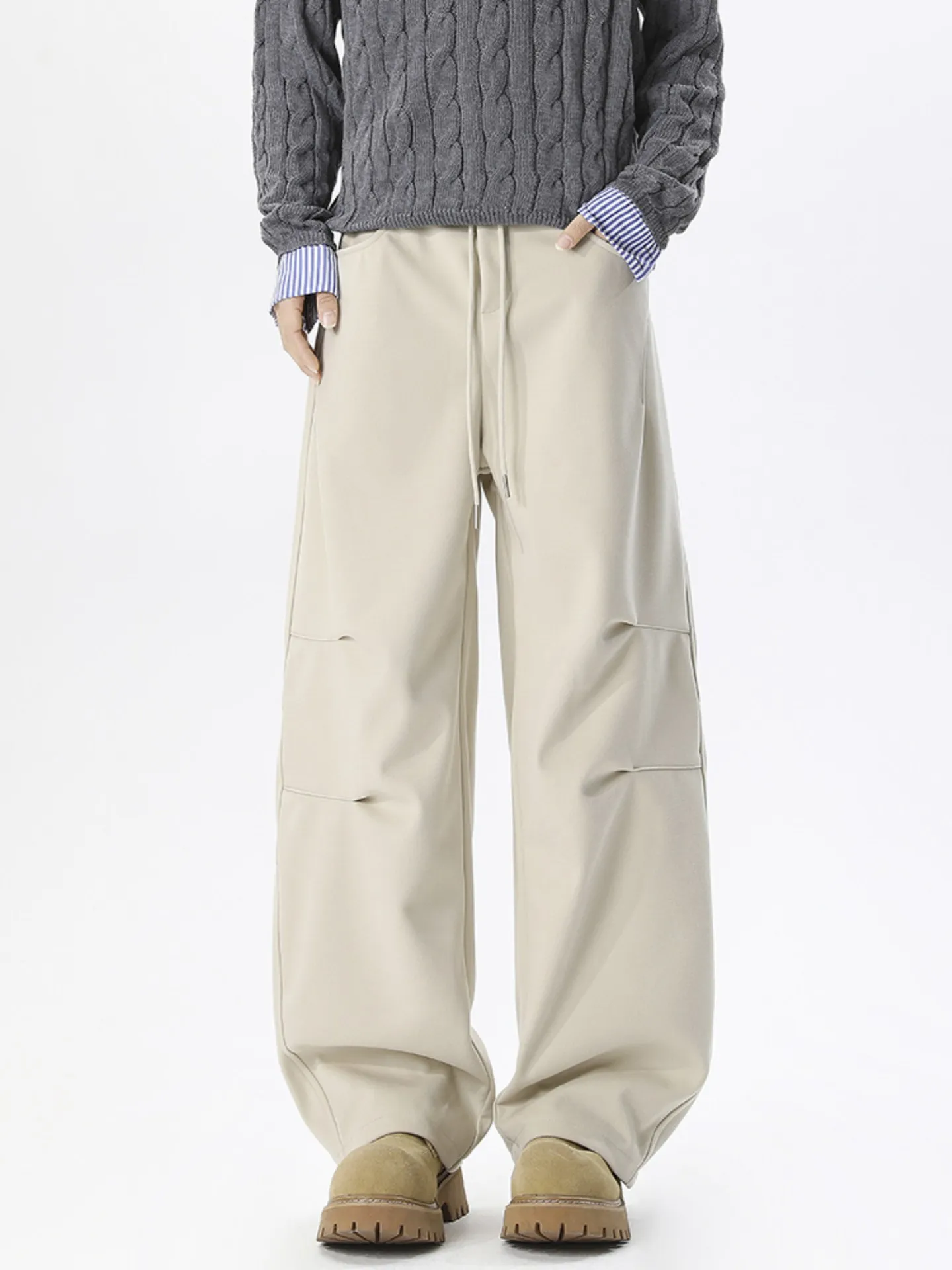 

Trendy Brand Men's Winter Thiened Fce Lined Straight Leg Casual Pants Warm Loose Wide Leg Trousers Ci Walk Faion