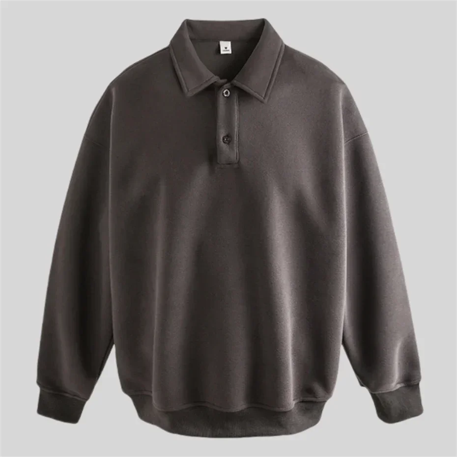 Retro Sweatshirts Men Fashion Loose Casual Pullover Solid Color Sweatshirt Mens Turn Down Collar Streetwear Couple