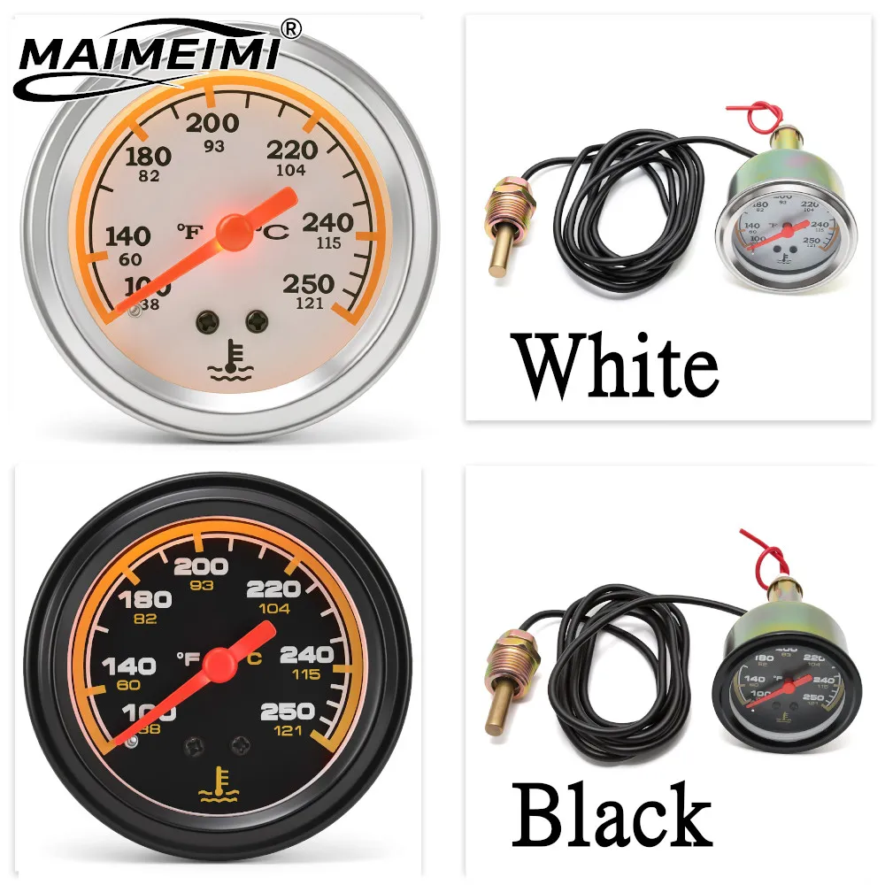 

52MM 2 Inch Mechanical 12V Water Temp Gauge 38-121℃/100-250℉ Water Temperature Gauge Car Meter With Sensor NPT 1/2-14