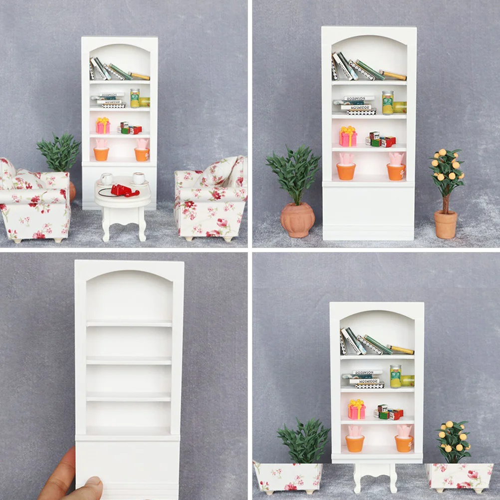 Mini weißes Bücherregal Haus Vitrine Holzmaterial leicht für Heimdekoration Fotografie Requisite Miniatur