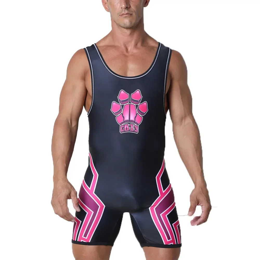 

New Wrestling Singlets Suit Boxing One Piece Bodysuit Iron Mens Gym Sport Fitness High Elastic Sleeveless Weightlifting Skinsuit