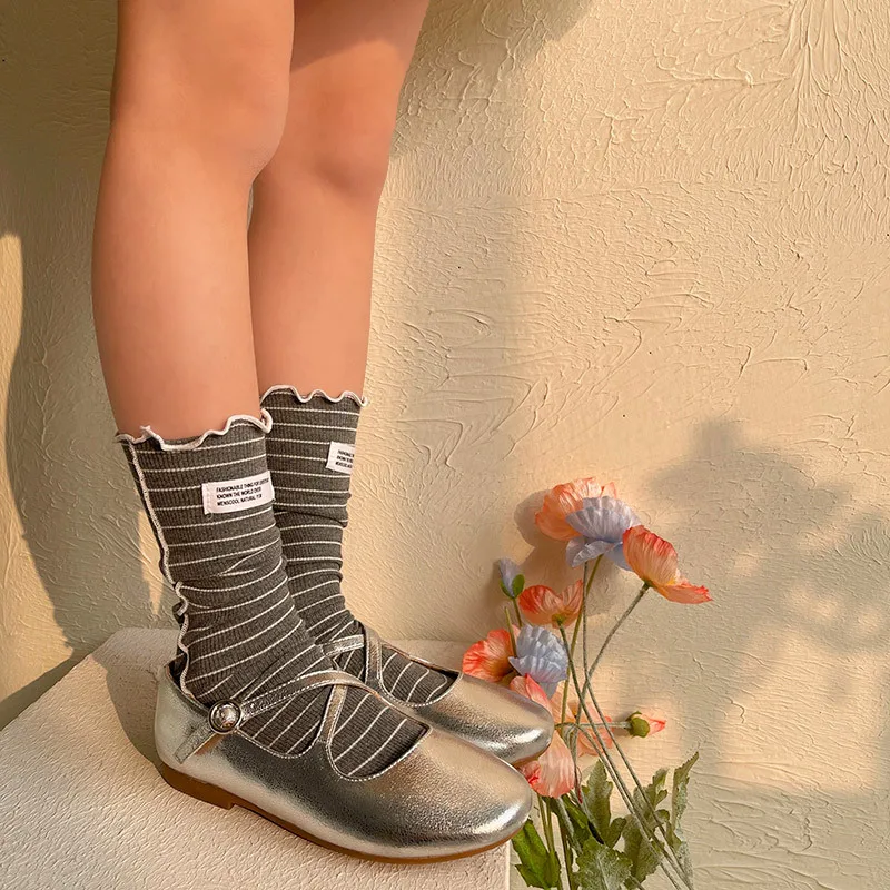 Spring/Summer South Korea East Gate Striped Letter Side Daughter Child Baby Middle  Pile Socks