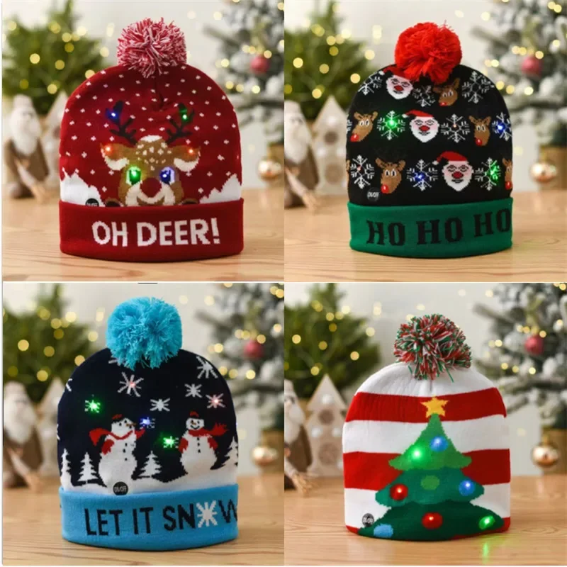 2025, LED-Weihnachtsmütze mit Lichtern, gestrickte Weihnachtsmütze für Heimdekoration, Navidad, Neujahrs-Urlaubsgeschenk
