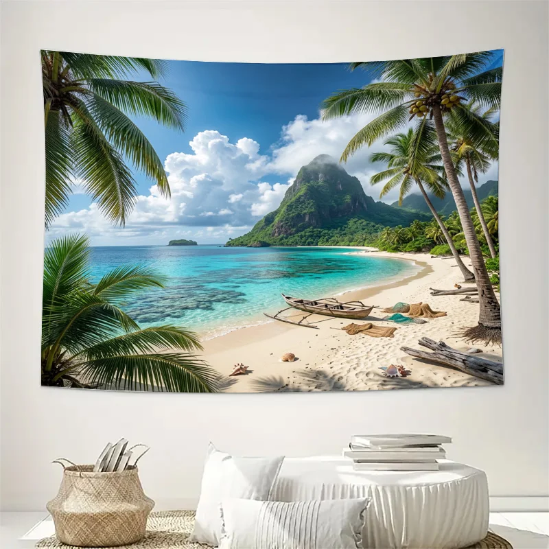 Tropical Beach Curtains Waterproof Curtain Panels Paradise Palm Leaves Ocean View Window Curtain Decor Resort Style Tropical Pri