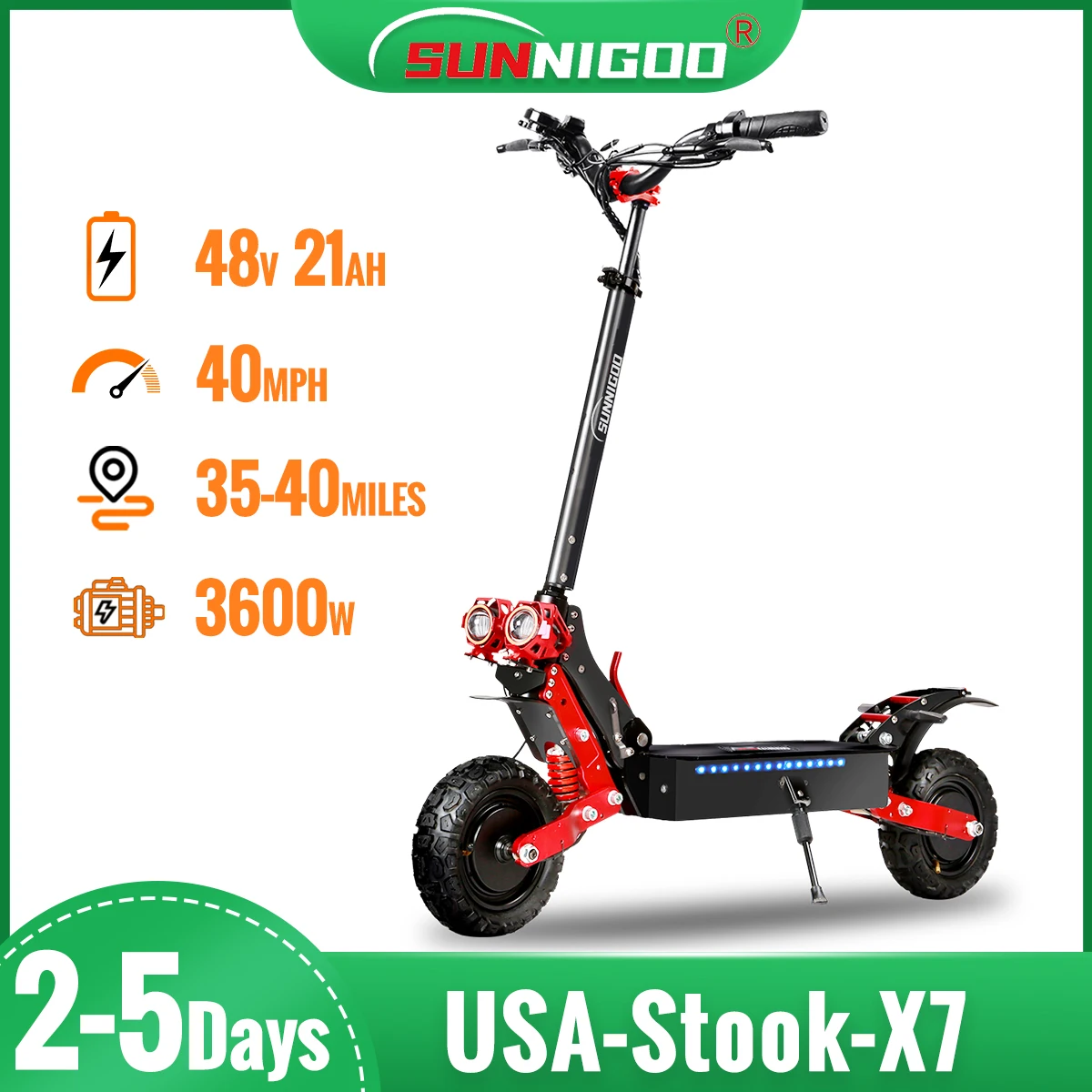 SUNNIGOO 3600W Dual Motor Electric Scooter Off Load 11Inch Scooter 48V 21Ah Max mileage 31-37MILES Foldable Electric Scooter