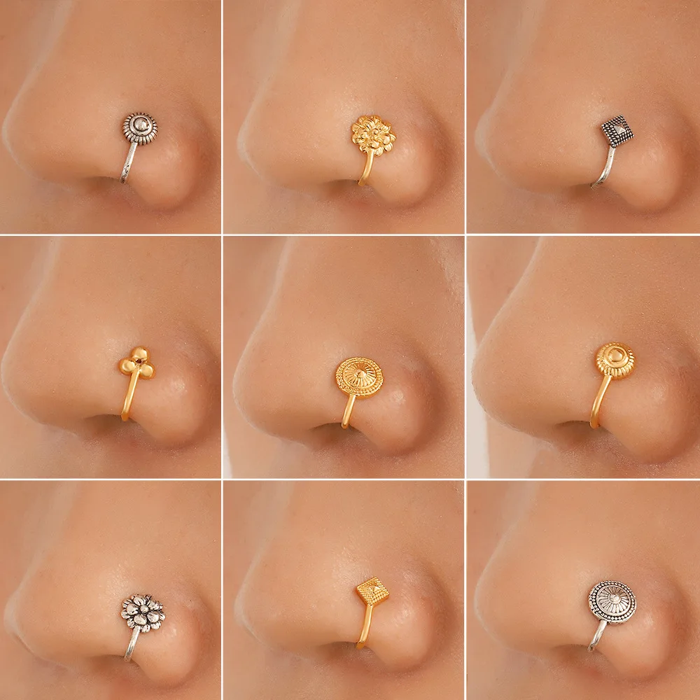 

Charm Gold Color Geometry Flower Fake Piercing Nose Ring Non-perforated U-shaped Nose Clip Women Teens Septum Pierce Jewelry