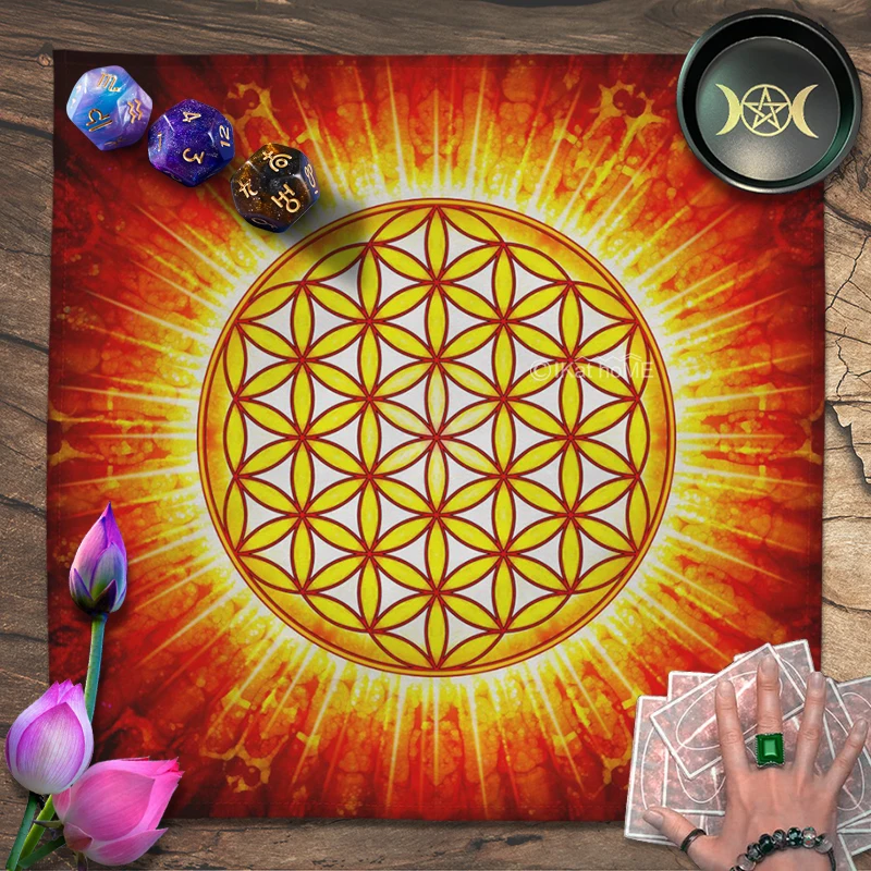 Gold Flower Of Life Crystal Altar Cloth Mandala Wall Decor Tapestry Tarot Tablecloth Board Game Astrology Solitaire Card Mat New