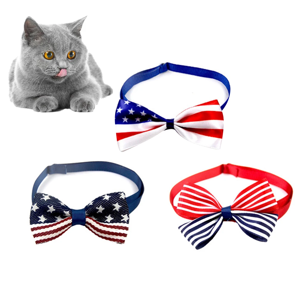 

3 pcs Adjustable Bow Tie Pet Collar for Cat Dog Premium Animal Accessories Neck Wear US Flag Design Cute Pet Gift for Home