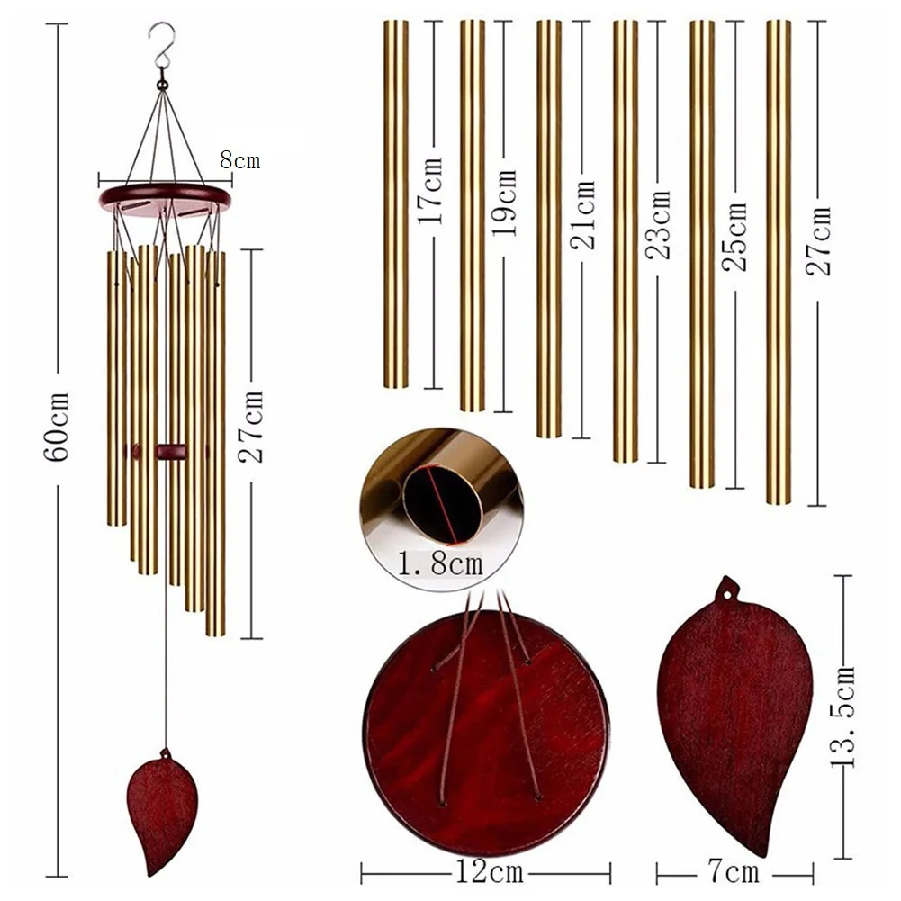 Good Luck Wind Chimes, 6 Tubes Bell Pendant For Home Decorations, Clear And Elegant Sound, Suitable For Indoor And Outdoor Use