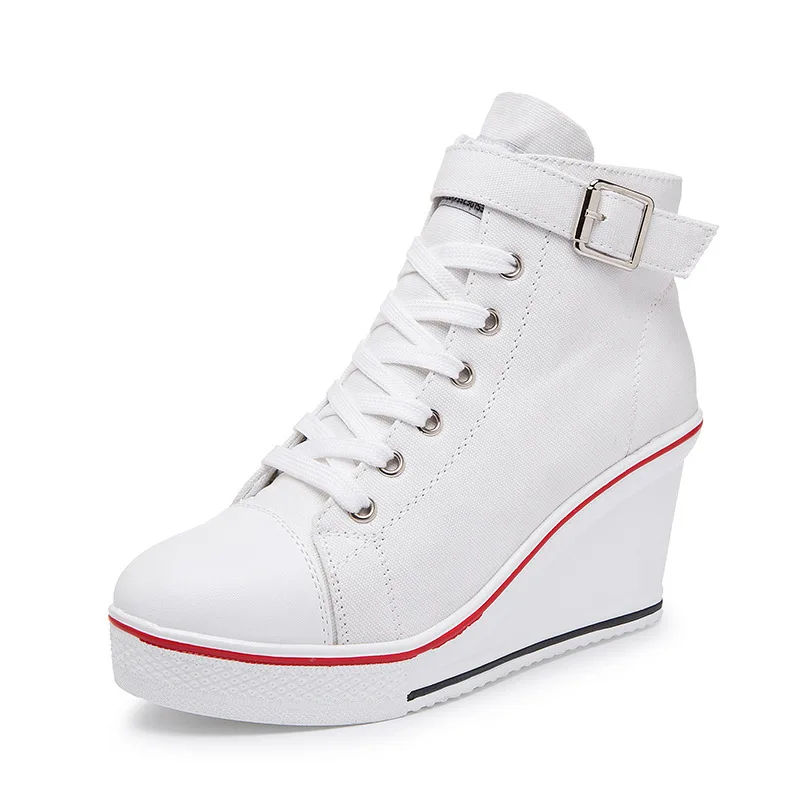 Top Quality Women Canvas Wedges Shoes High Top Pumps Casual Shoes Female Height Increasing Platform Women Canvas Shoes