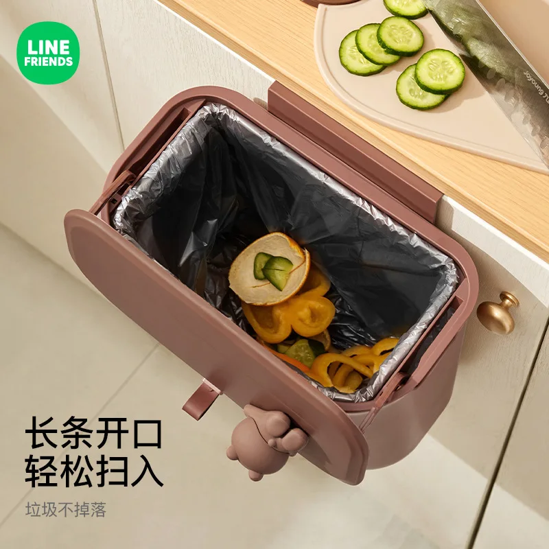 Brown Kitchen Wall Mounted Sliding Lid Doll Trash Can Line Friends  Covered Sandwich Living Room Paper Cartoon Household Basket