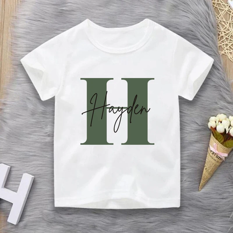 Personalised Initial Boys T-shirt Custom Boy Name Clothes Summer Short Sleeve Tops Letter Print Kids Tees Casual Toddler Outfits