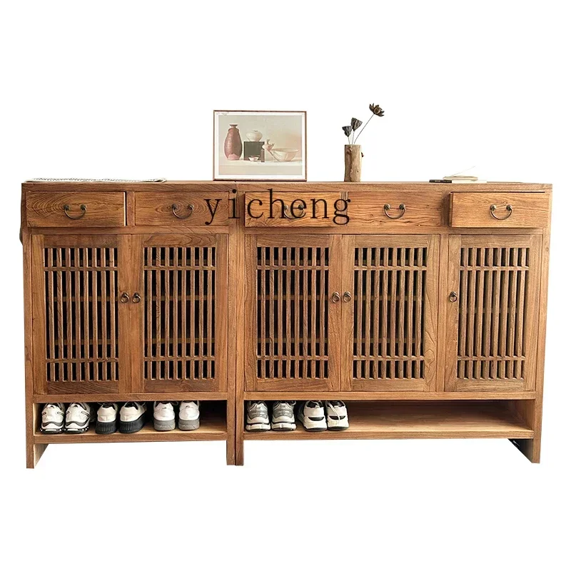 ZC living room entrance cabinet solid wood dining side cabinet log household breathable storage locker new Chinese style