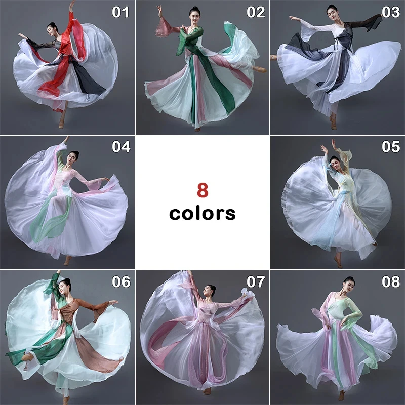 

Hot sale Classical Dance Big Swing Skirt Antique Style Women Elegant Flowing Chiffon Dance Costume Practice Performance Skirt