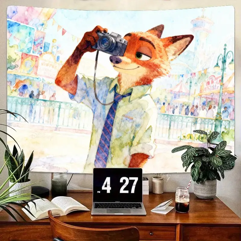 

1 шт. гобелен Zootopia Nick Wilde Fox, акварельный фотограф, настенное искусство, современный полиэстер, домашний декор для гостиной, спальни, общежития