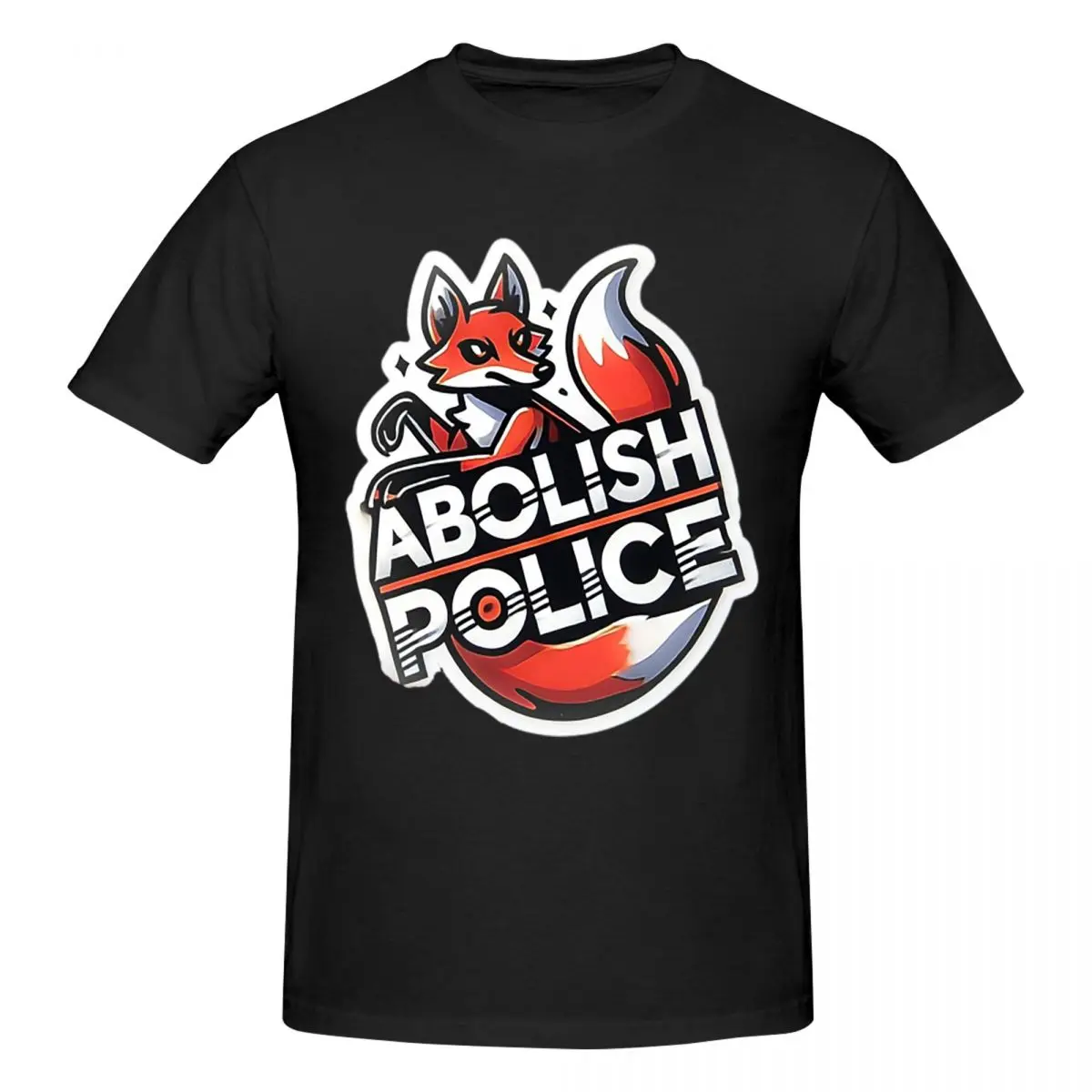 Abolish Police Sticker With Bold Cartoon Fox Design Men T-Shirt Plus Size T Shirts Men's O-Neck Cotton Tees Short Summer Male