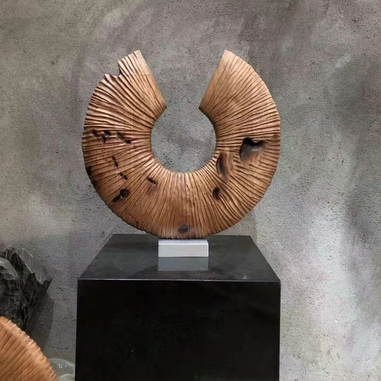 Luxury solid wood sculpture abstract, round style wooden craft ornament, home decoration