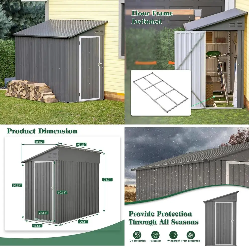 

Металлический навес для хранения вещей 4x8 с запирающимся шкафом, идеально подходит для инструментов, велосипедов и косилок, серый