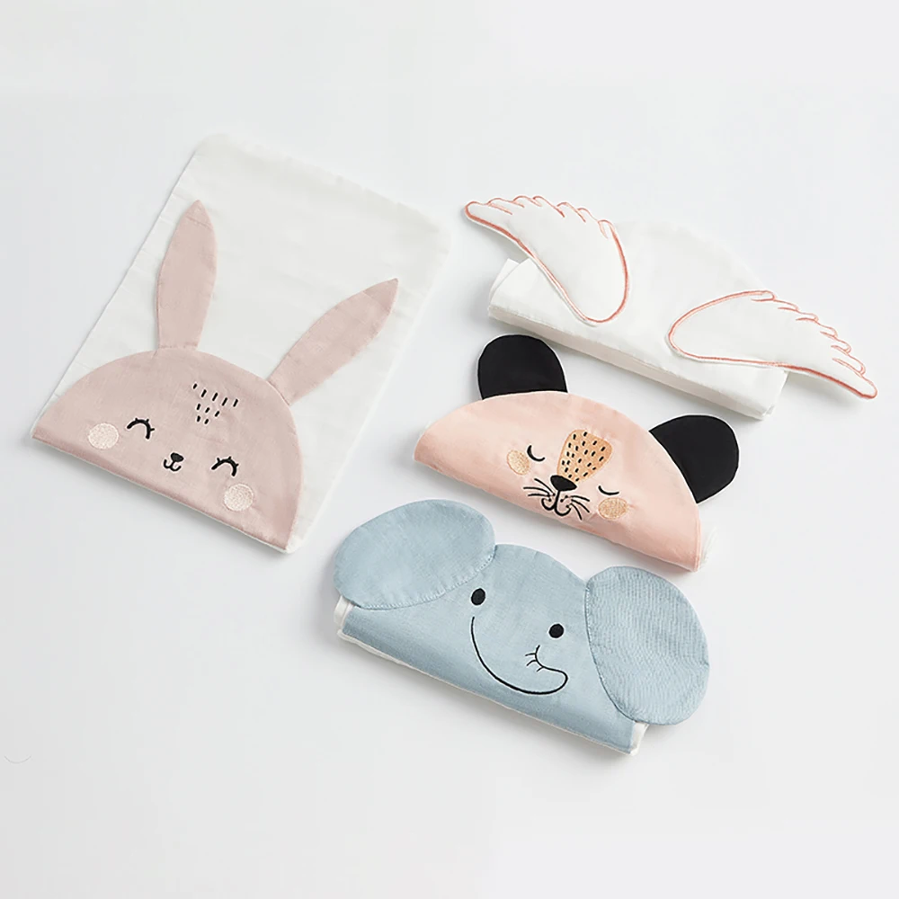 Baby Towel Muslin Cotton Kids\' Back Sweat Absorption Cute Rabbit Elephant Cartoon Design Embroideried Baby Back Sweat Towel