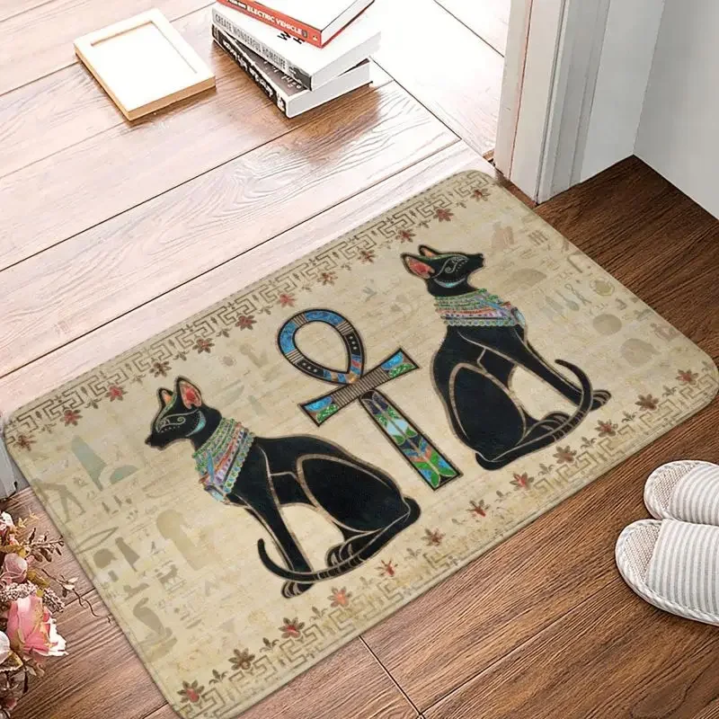 Egyptian Cats And Ankh Cross Floor Door Kitchen Bathroom Mat Anti-Slip Ancient Egypt Doormat Living Room Entrance Rug Carpet