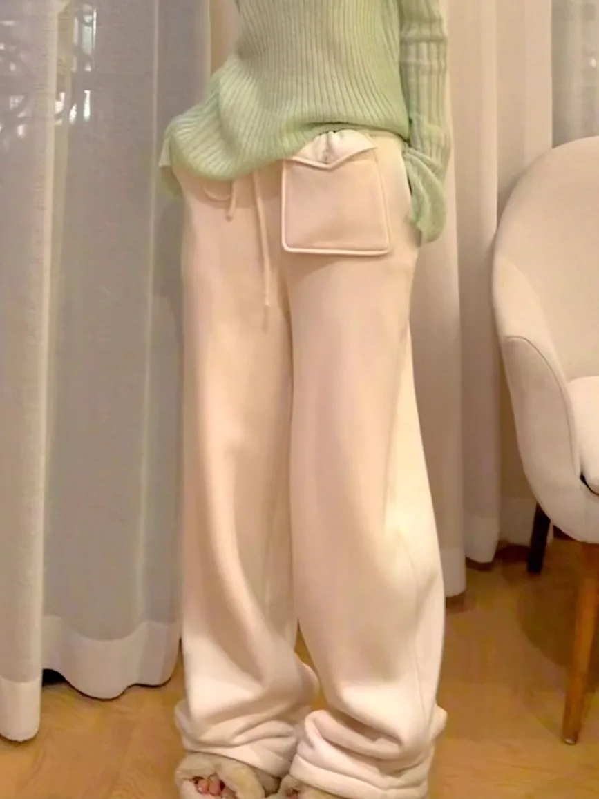 

Повседневные американские брюки-кюлоты с широкими штанинами для женщин, осенне-зимние, утепленные шерстью и шелком, с эффектом похудения