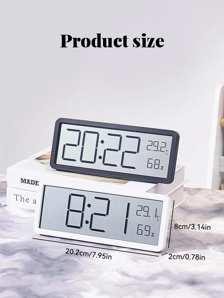 Digital Alarm Clock LCD Display Modern Clock for Household Bedroom Wall Mount and Stand Big LED Screen Multi-place to Use