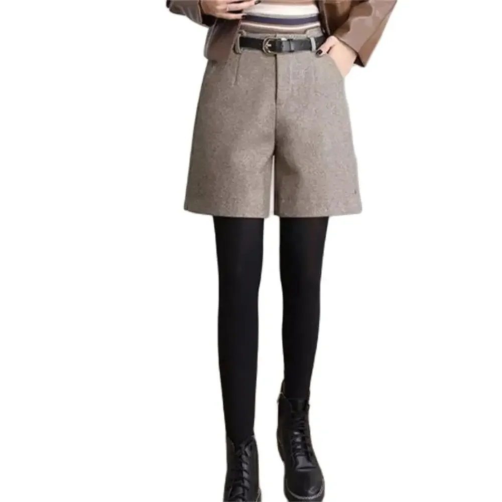 

Pop Office Lady Elegant All-match Minimalist Hot Sale Vintage Shorts Women Autumn Woolen High Waist Warm Loose Casual Basic M-4X