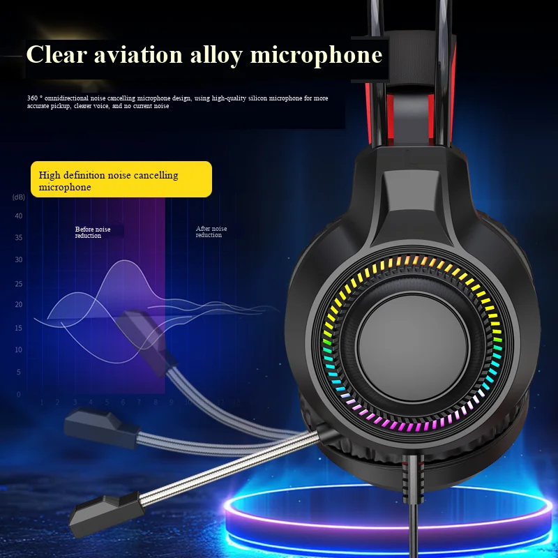 O Element V6S 7.1 USB Head-mounted Wired Headphones for Desktop Computers, with Microphone, Suitable for E-sports and Gaming