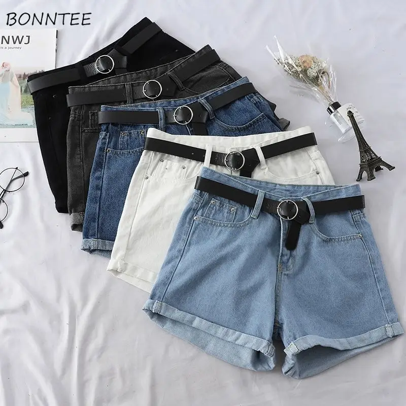 Shorts Women Chic All-match Korean Casual Basic Simple Harajuku Teens Denim Short Trouser  Loose Wide-leg Womens Clothing