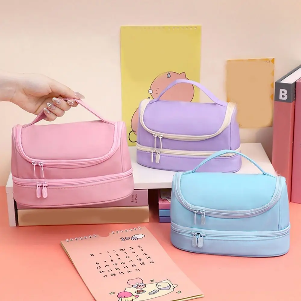 Portable Non-woven Fabric Pencil Case Solid Color Large Capacity Handheld Pen Bag Waterproof Stationery Storage Pouch Office