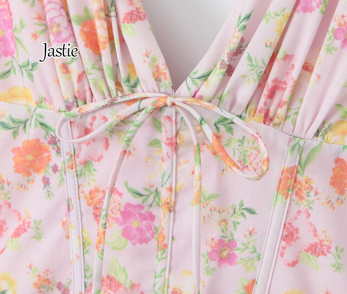 Jastie Deep V Neck Women Sexy Dresses 2024 Fashion Summer Sleeveless Floral Print Pink Party Long Dress Boho Casual Beach Dress