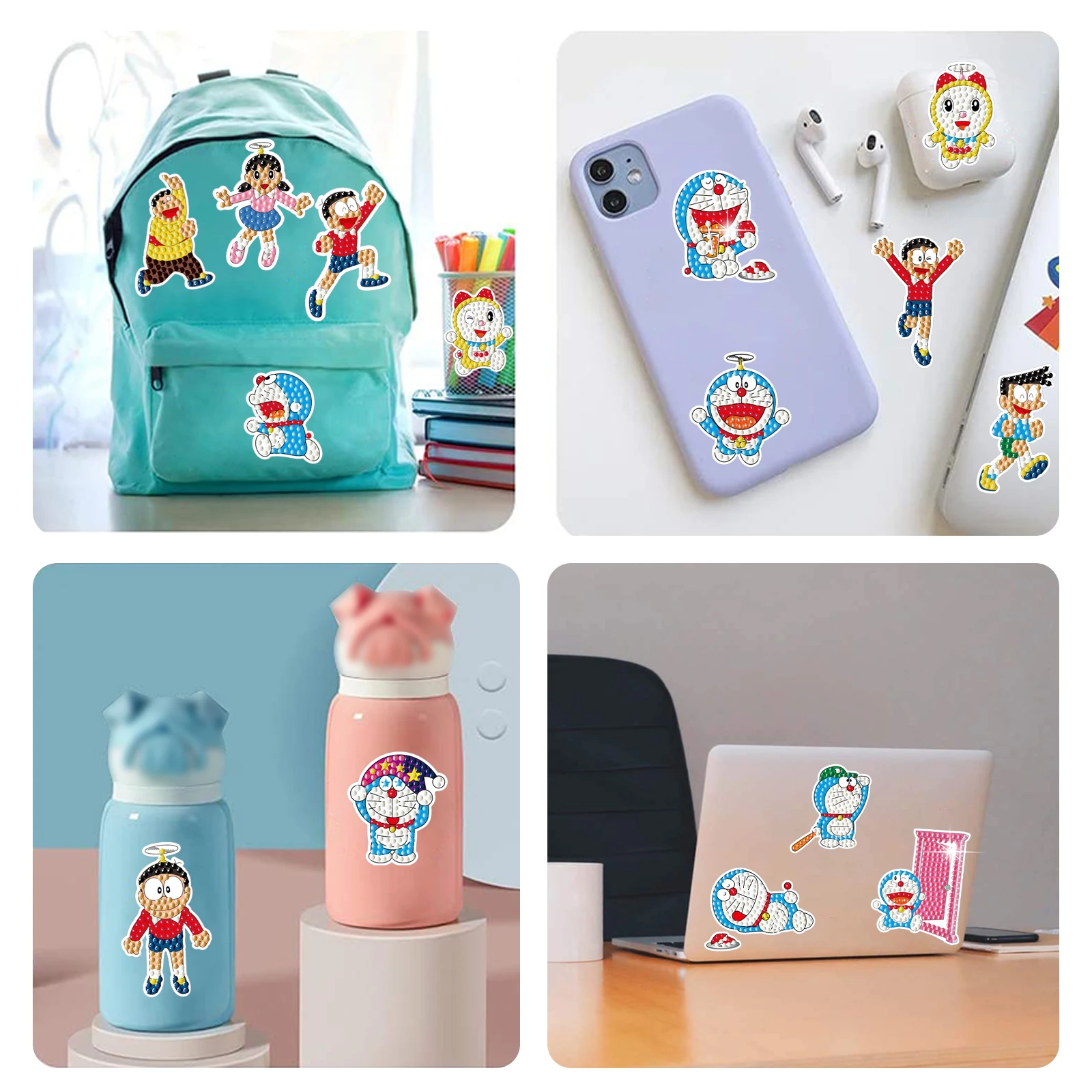 Afbeelding 7: Doraemon Cartoon DIY Diamant Schilderij Kit voor Kinderen - Handgemaakte Knutselstickers Willekeurig Plakken Oefening voor Handvaardigheden