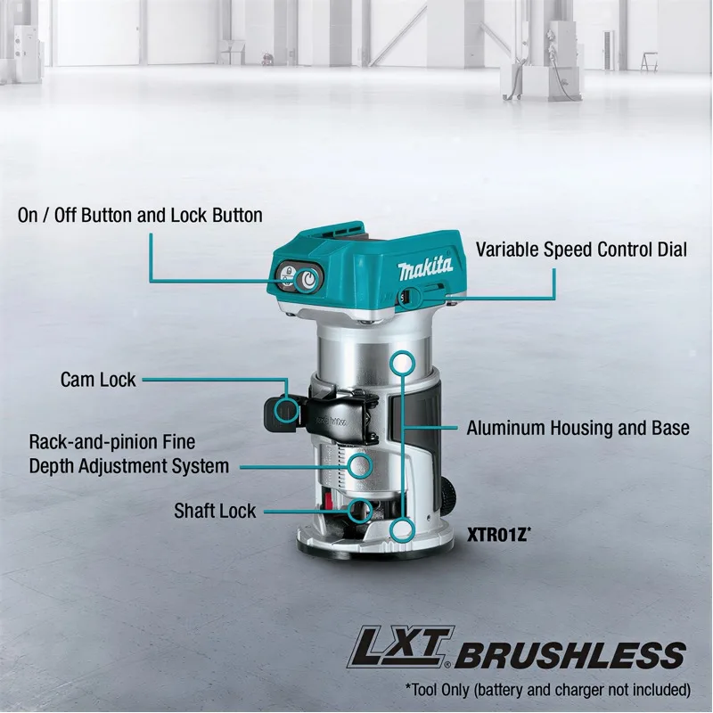 Original Makita DRT52 18V LXT Cordless Compact Trim Router Variable Speed 30000rpm for Precise Edge Woodworking