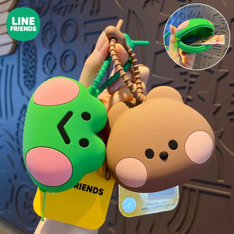 Kawaii Line Friends Coin Purse Cartoon Brown Student Mini Silicone Key Bag Round Face Frog Wallet Gift Headphone Storage Bag