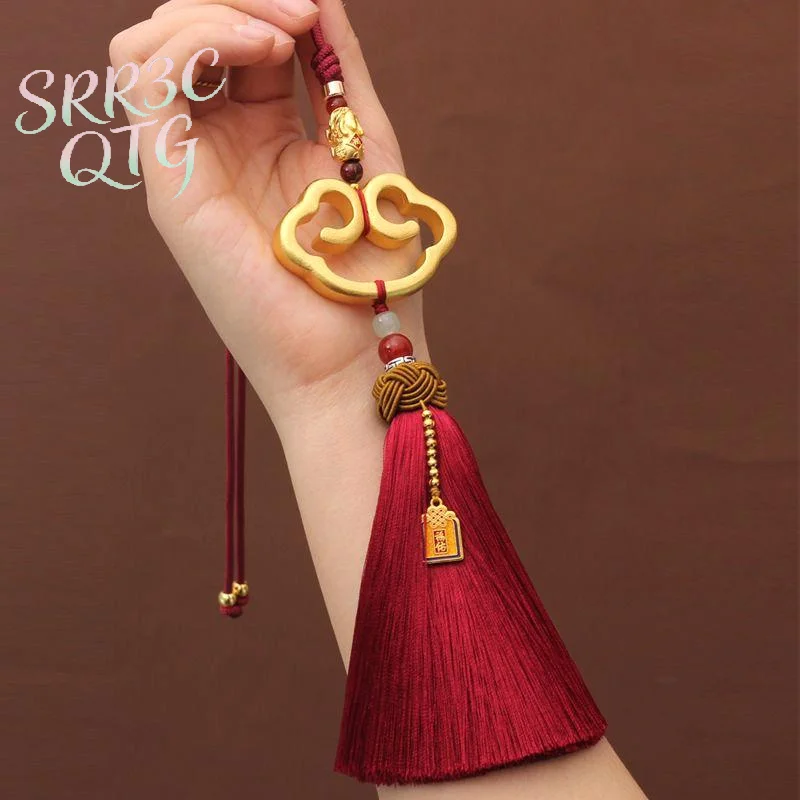 New 1PC Chinese Style Cloud Shaped Lock Tassel Hanging Ornament Car Rearview Mirror Pendant Home Hanging Decor Festival Gifts