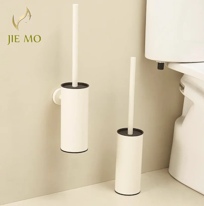 Stainless steel cream-style floor-standing toilet brush, household toilet brush with no blind spots, bathroom storage rack