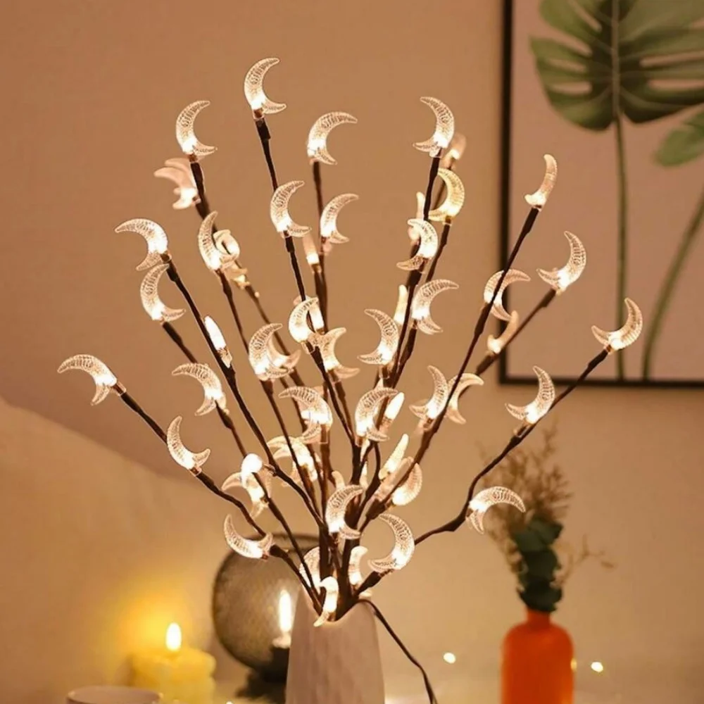 1 قطعة 20LED ضوء فرع النجمة والقمر، مدعوم ببطاريات 2AA (باستثناء)، يستخدم لحفلات الزفاف والفناء والحفلات وديكور رمضان