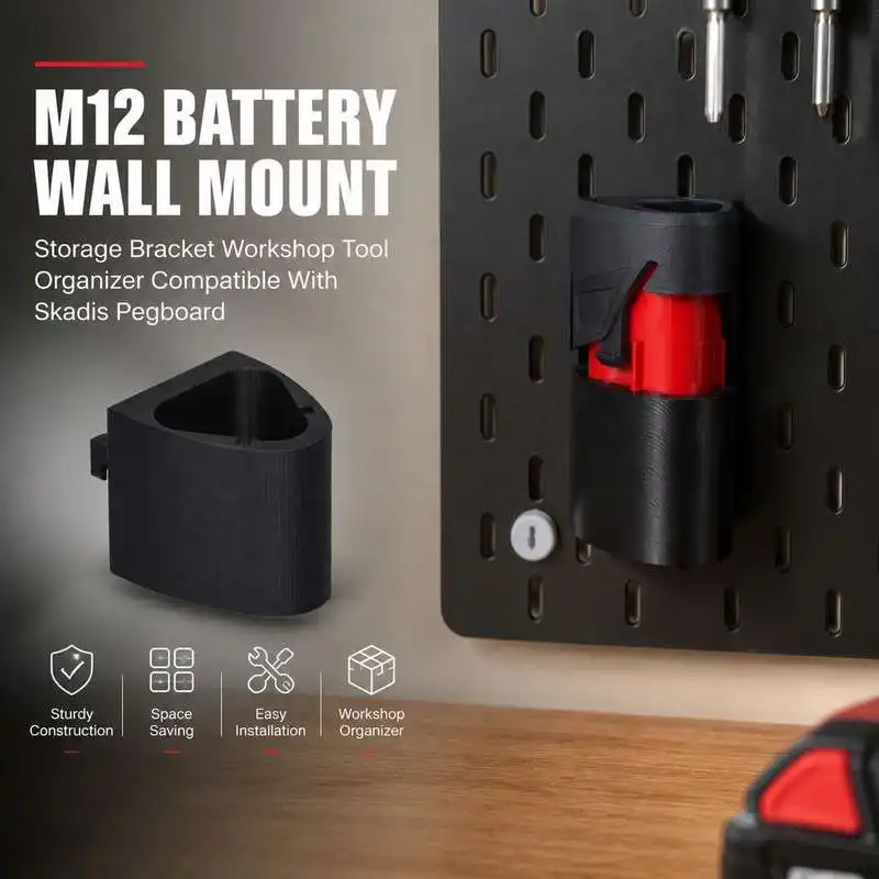 M12 Battery Wall Mount Storage Bracket Workshop Tool Organizer Compatible With Skadis Pegboard