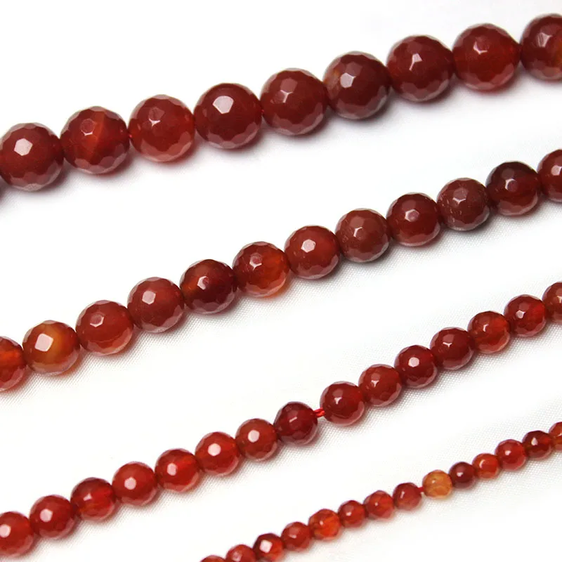 Fctory Price Natural Stone Faceted Red Carnelian Agat Round Loose Spacer Beads 6 8 10 12MM Pick Size For Jewelry Making diy