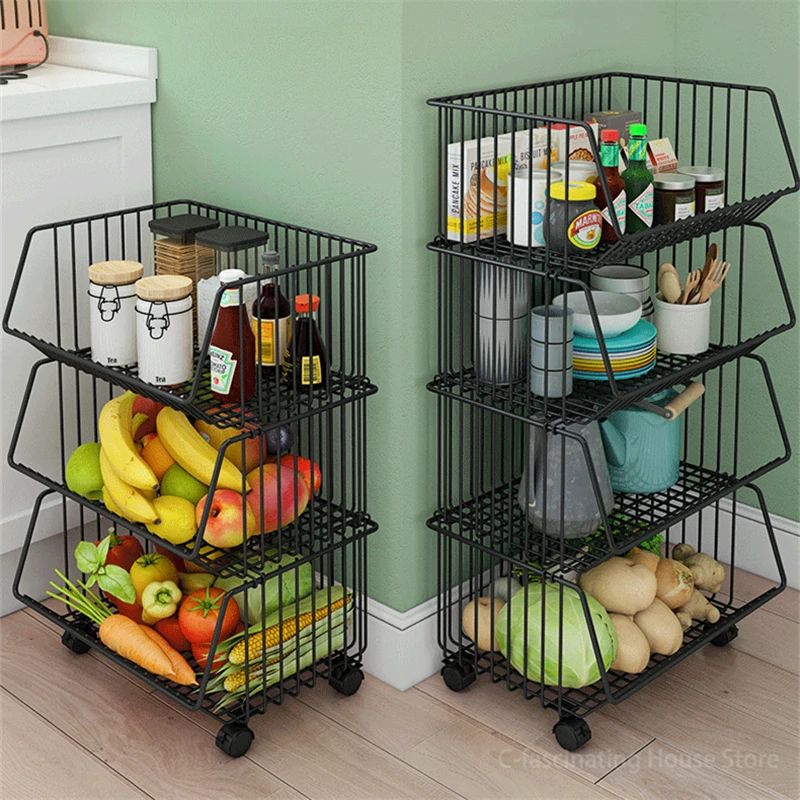 

Modern Kitchen Trolley Rack Floor Multi-layer Snack Toy Storage Shelf Household Vegetable Basket Fruit Storage Rack Shelf Decor