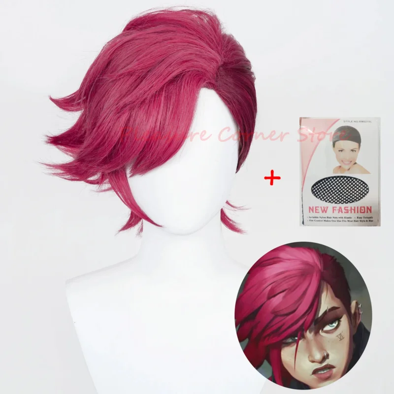 20151123 Game LOL Arcane Vi Cosplay Wig VI Deep Rose 30cm Short Heat Resistant Synthetic Role Play Wigs